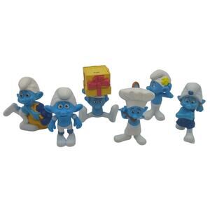 Lot 6 Small 2-3" Smurfs Movie Figures Figurines Peyo Vanity Clumsy Baker Gutsy